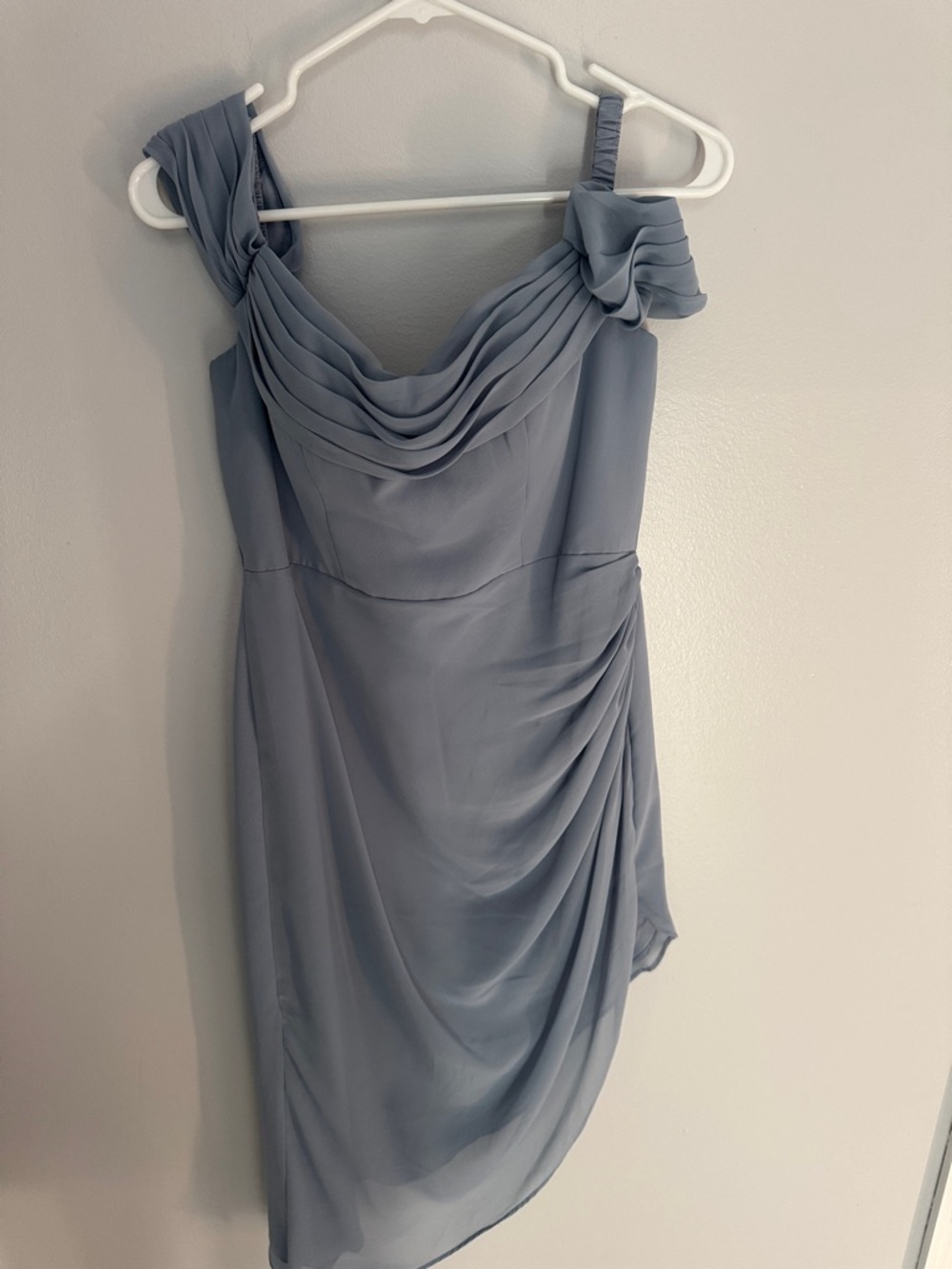 Azazie One-Shoulder Draped Chiffon Dress in Light Blue